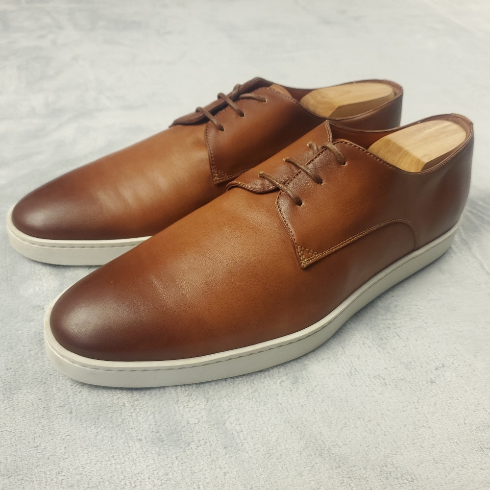 Santoni Doyle Shoes Mens 10.5 Cognac Leather Casual Derby Sneakers Light Brown
